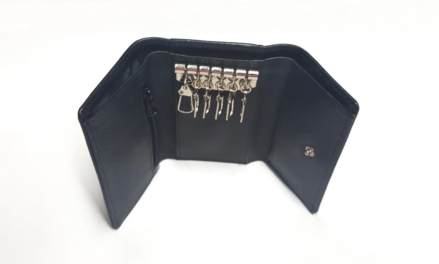 Australian Made Black Kangaroo Leather Key Case - Open View