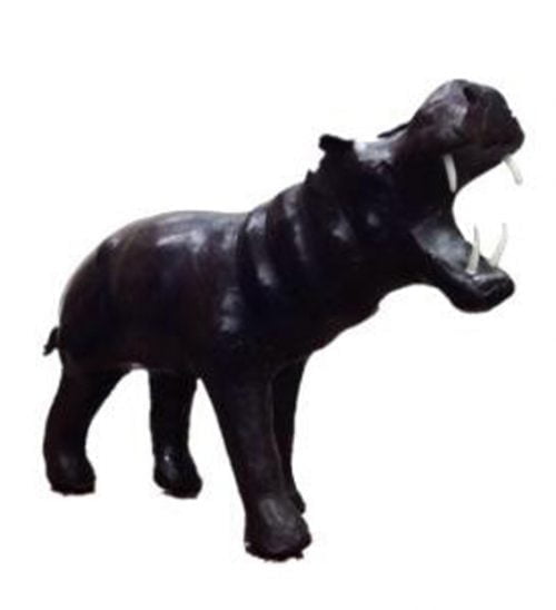 Black genuine leather toy hippo