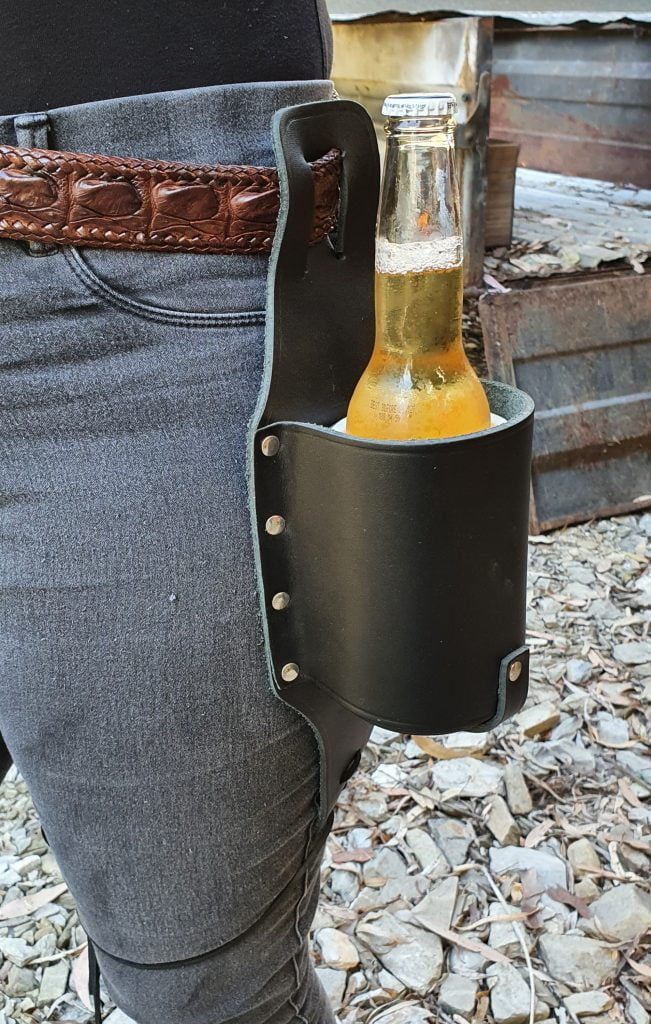 Genuine Black Leather Beer Holster All Leather Beer Holster Made in Australia