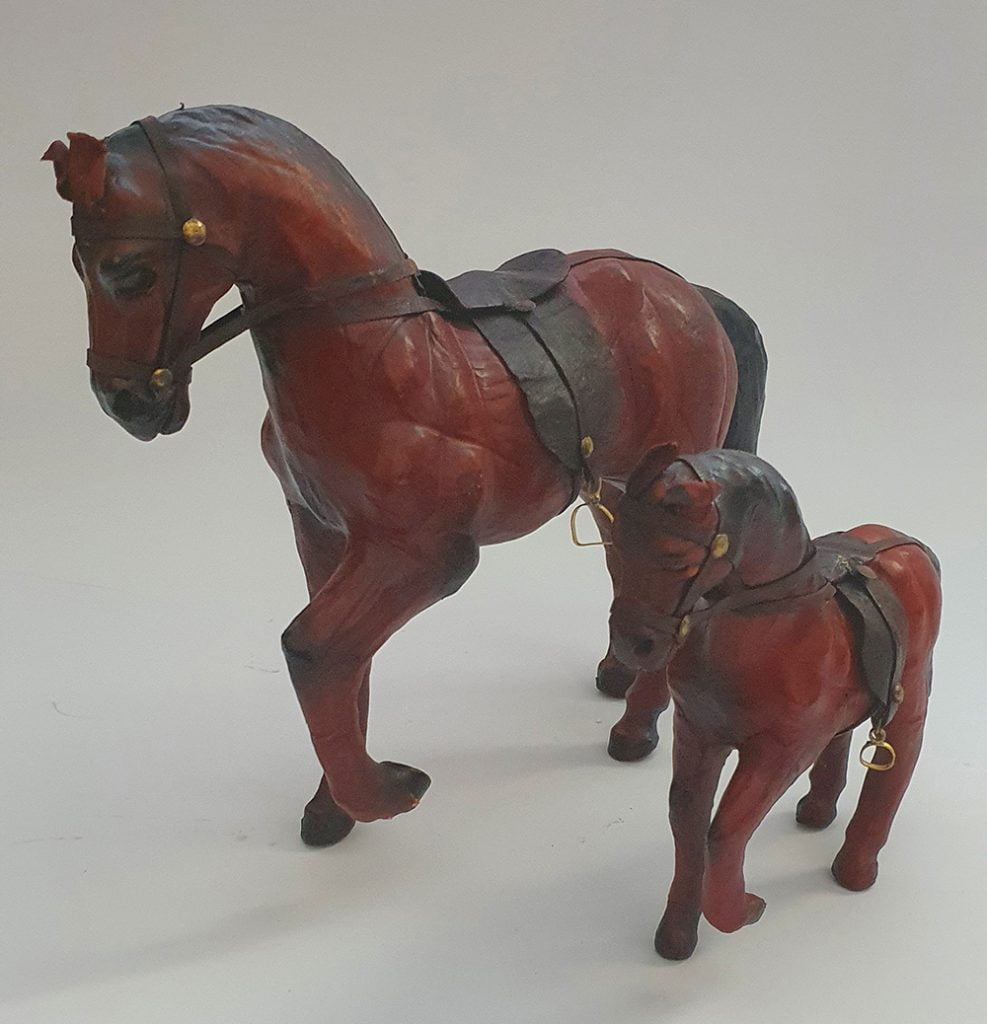 Bay Coloured Genuine Leather Horses 8" and 12" - One Leg Up Bay Coloured Genuine Leather Horses 8" and 12" - One Leg Up