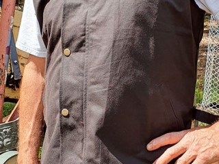 Australian Oilskin Vest modeled by a man