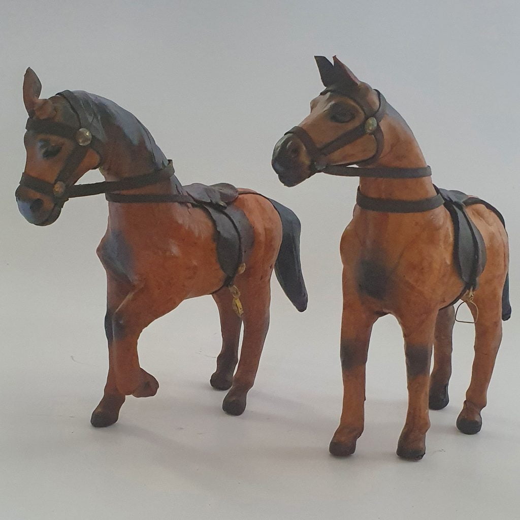 Standing & One Leg Up Chestnut Coloured Genuine Leather Horses Standing & One Leg Up Chestnut Coloured Genuine Leather Horses