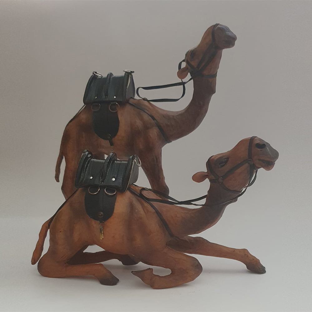 Two Real Leather Sitting and Standing Camels